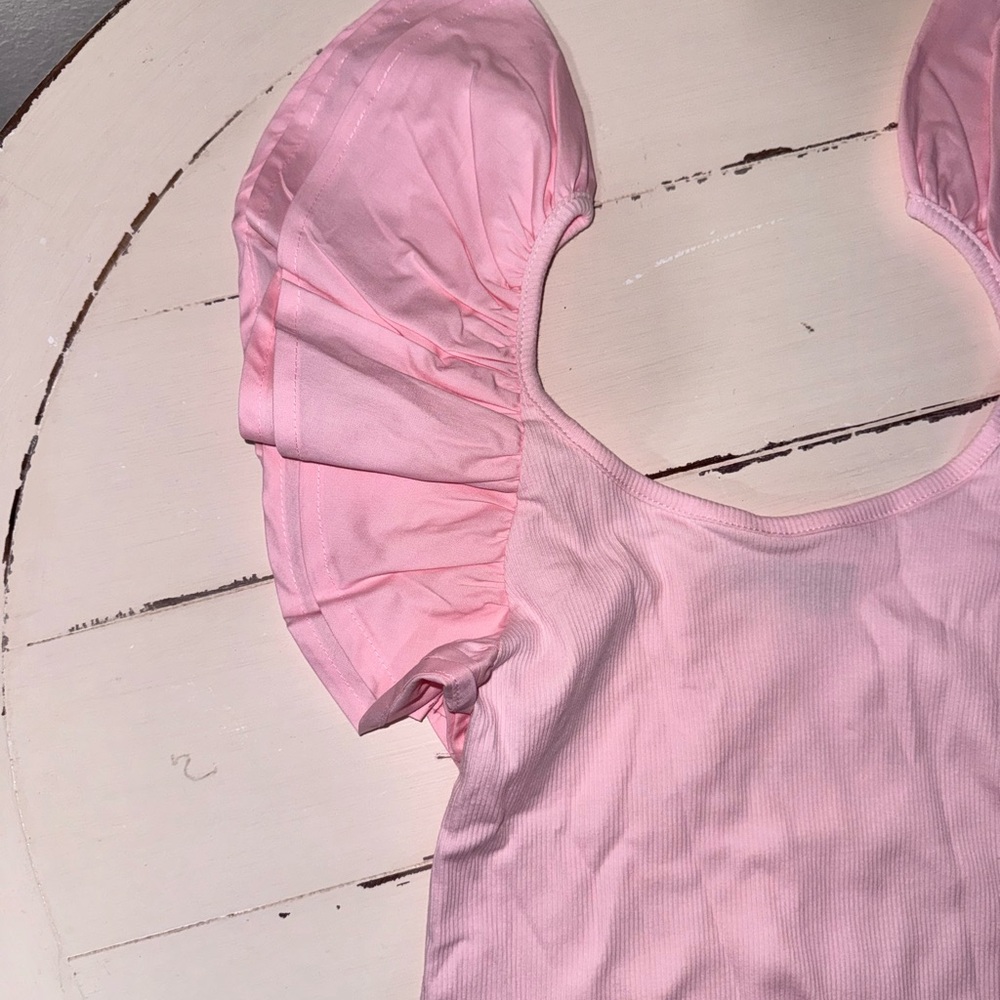 Pink Ribbed Knit Top with Ruffle Sleeves - Picture 6 of 8
